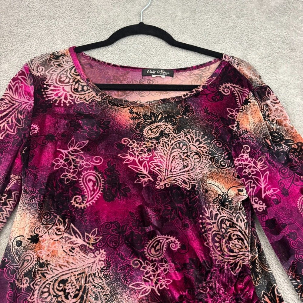 VTG Only Nine Womens Ruched Velvet Burnout Blouse PL Multicolor‎ Y2K Whimsigoth - Picture 3 of 15